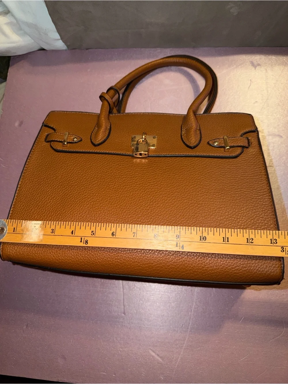 NWOT 3-Piece Cognac Brown Pebbled Vegan Leather Satchel & Tote Bag Set